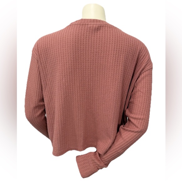 Victoria’s Secret PINK Waffle Knit Cropped Long Sleeve Top XS Mauve Lounge - Picture 2 of 7